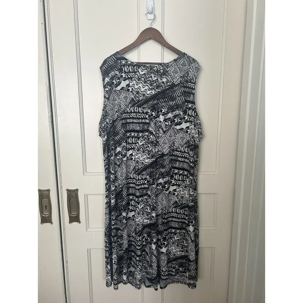 Catherines Geometric Beaded Shift Dress Womens Size 4X Black Ivory Classic
